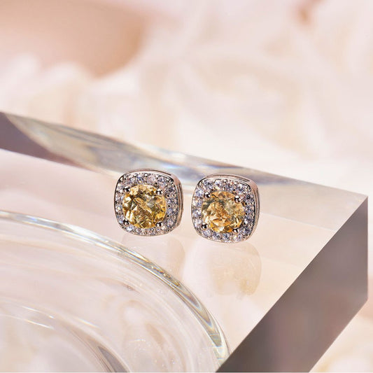 🆕【925純銀水晶】黃水晶 水晶耳針(贈迷你收納盒+飾銀布)