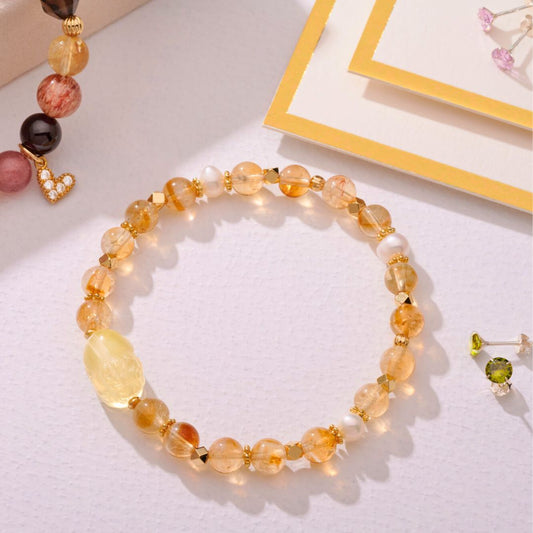 【招財貔貅】黃水晶貔貅。黃塔晶。天然珍珠(3尺寸可選)