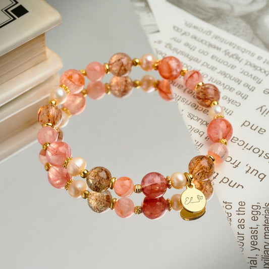 【熾天使】黑金超七。紅膠花。天然珍珠(4尺寸可選)