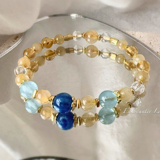 【雙色魔法】 藍晶石。海藍寶。金髮晶。黃塔晶。白水晶