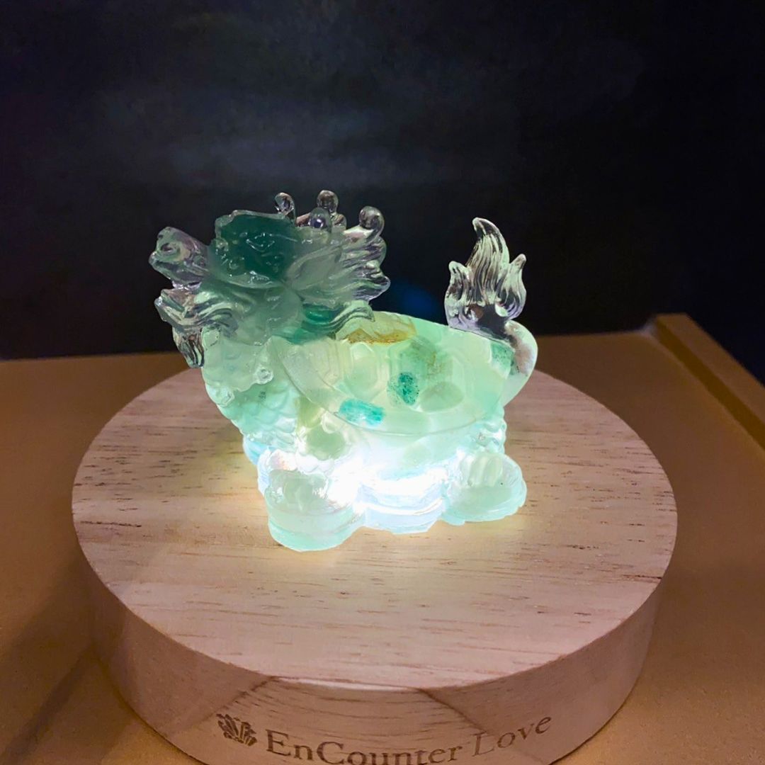 【水晶擺件】瑞獸龍龜(買就送 木質無線充電燈座)
