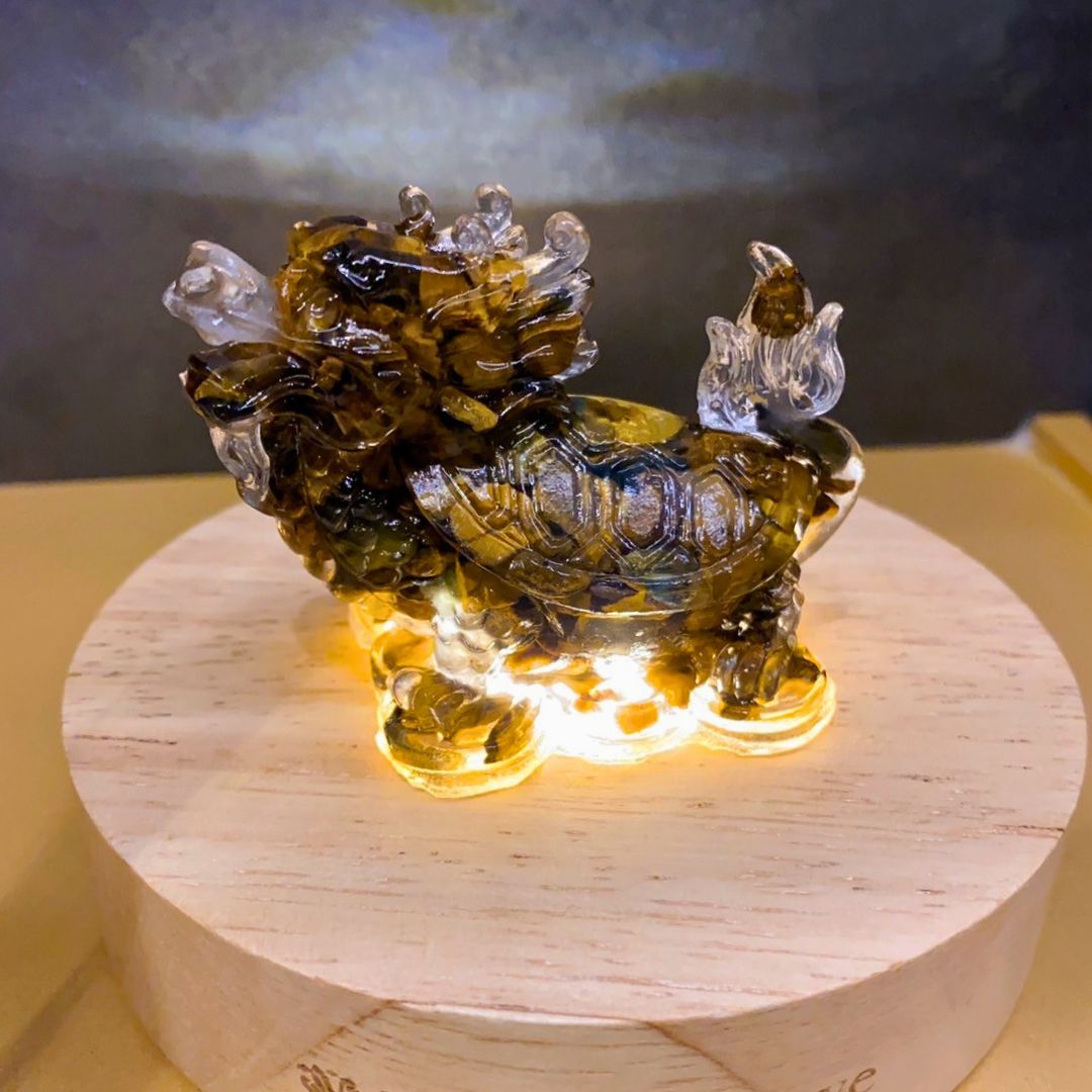 【水晶擺件】瑞獸龍龜(買就送 木質無線充電燈座)