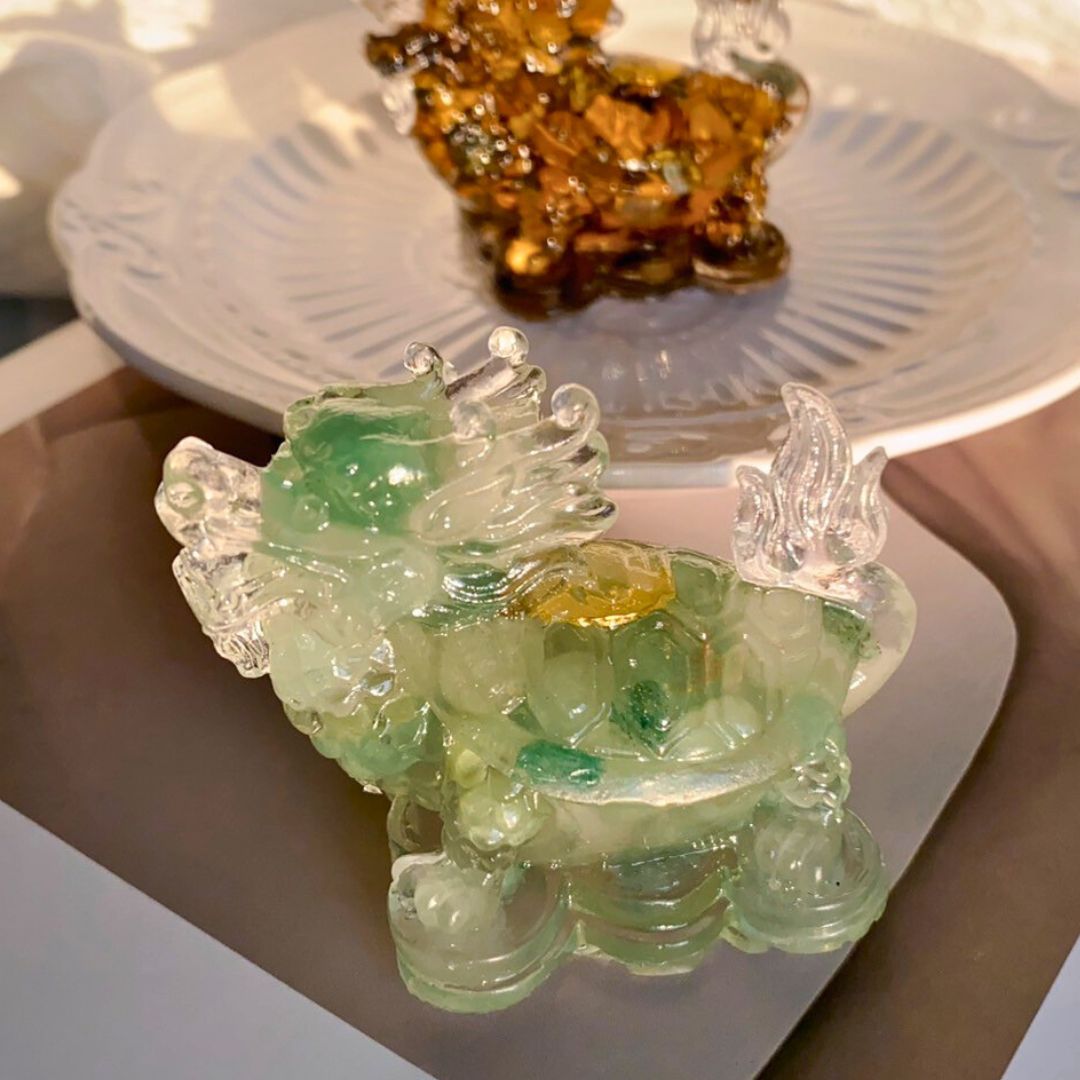 【水晶擺件】瑞獸龍龜(買就送 木質無線充電燈座)