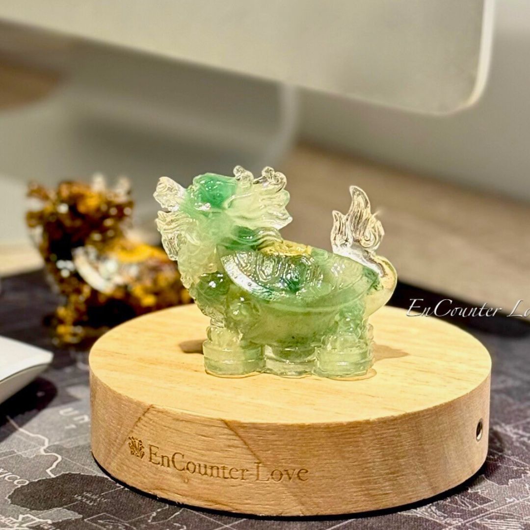【水晶擺件】瑞獸龍龜(買就送 木質無線充電燈座)