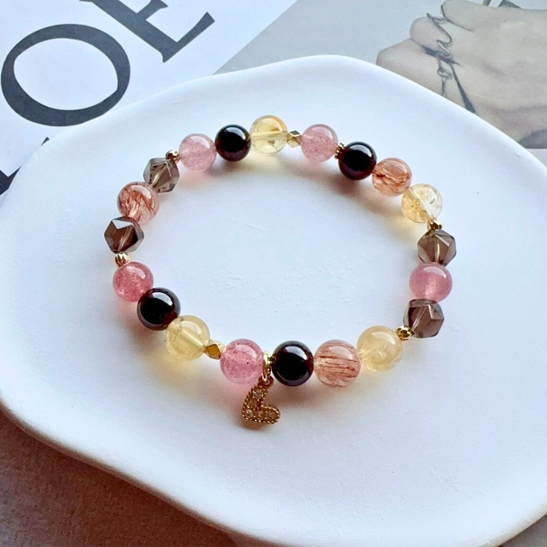【神隱魔女】黑金超七。草莓晶。紅石榴石。黃塔晶。茶晶切面。愛心掛飾(3尺寸可選)