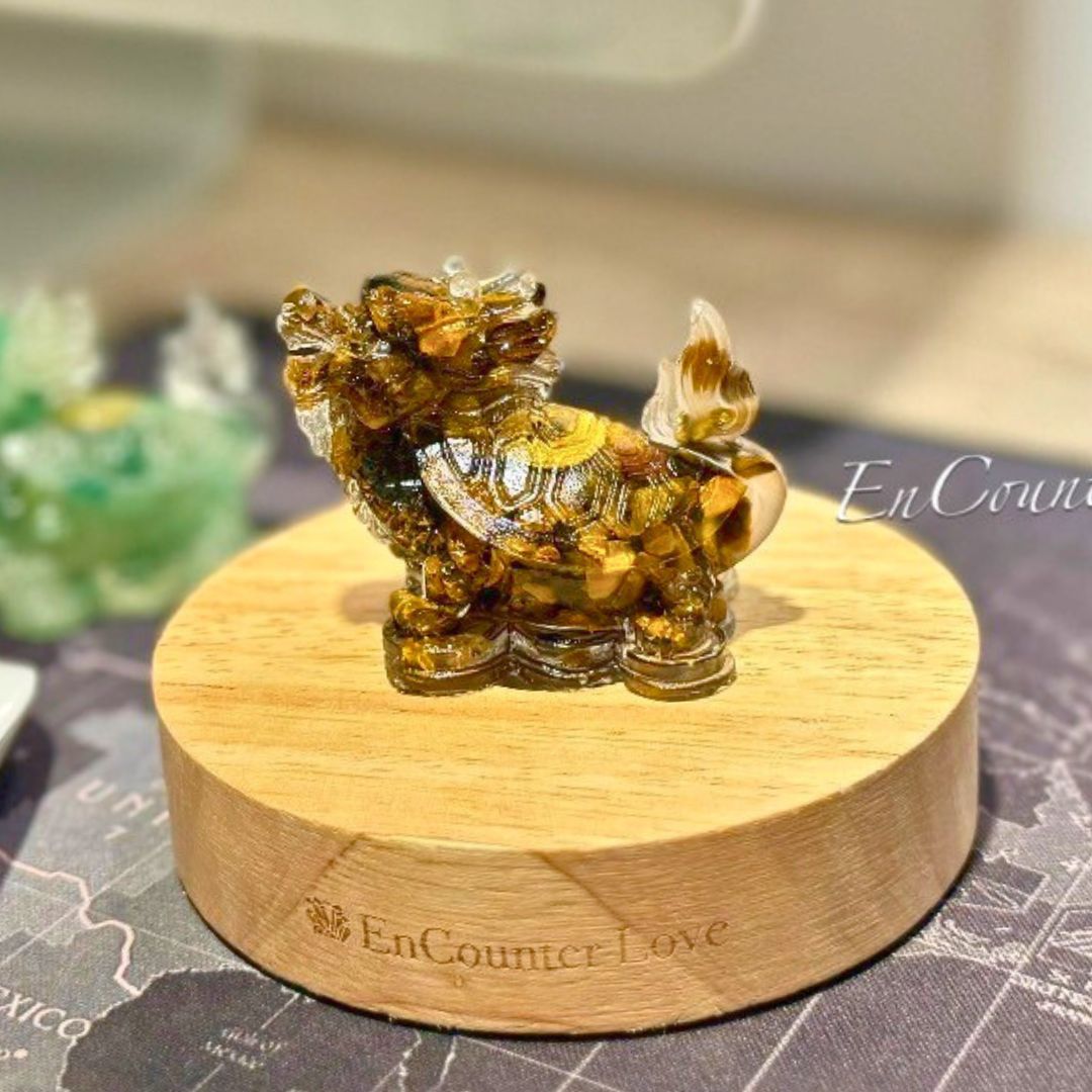【水晶擺件】瑞獸龍龜(買就送 木質無線充電燈座)
