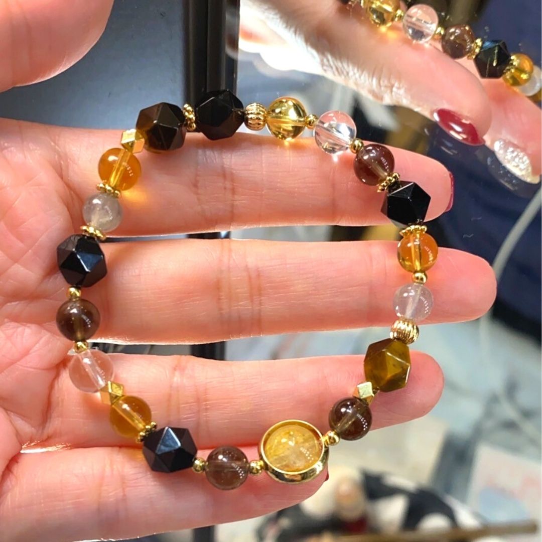 【虎之鏡】黄虎眼。金髮晶。茶晶。黑瑪瑙。灰月光石。黃水晶。白水晶