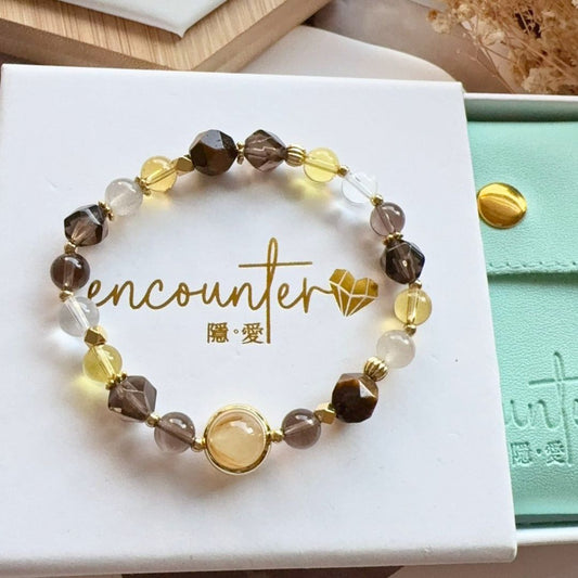 【茶鏡】黄虎眼。金髮晶。茶晶。灰月光石。黃水晶。白水晶