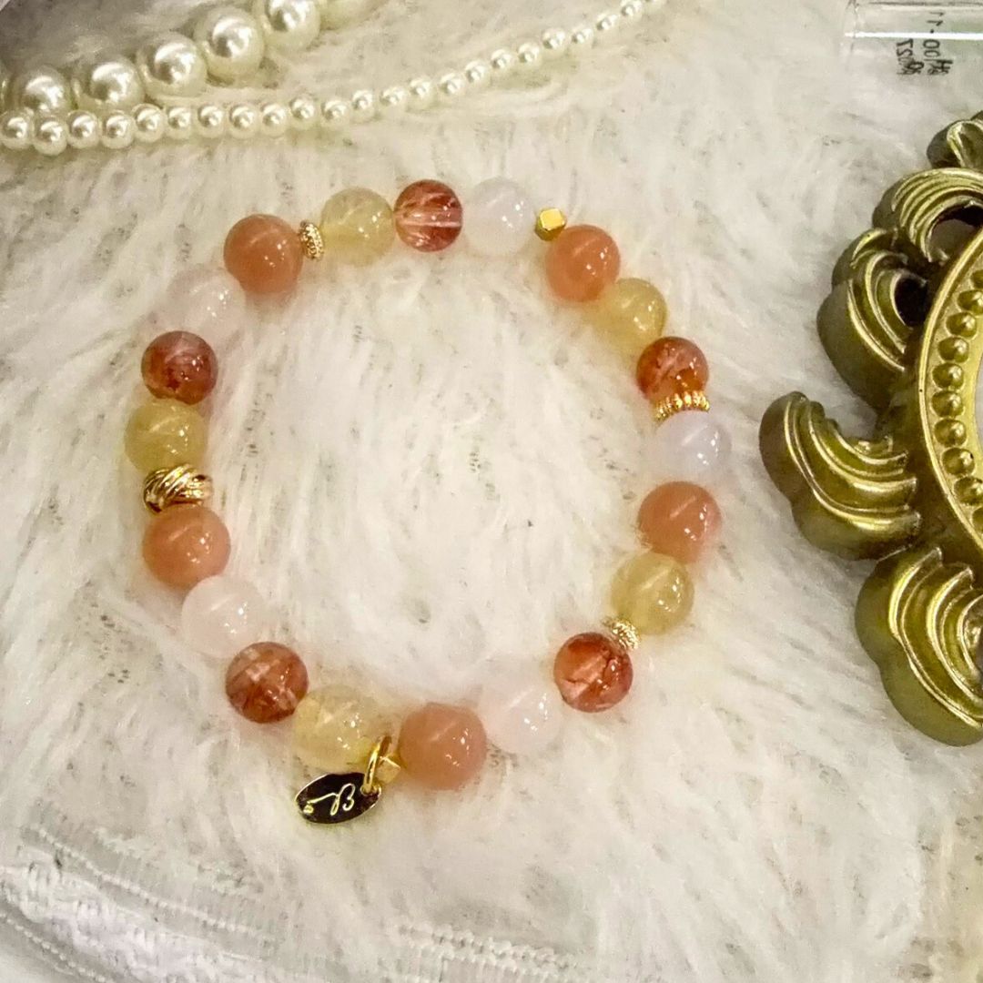 🆕【旭日】紅膠花。金髮晶。太陽石。白瑪瑙