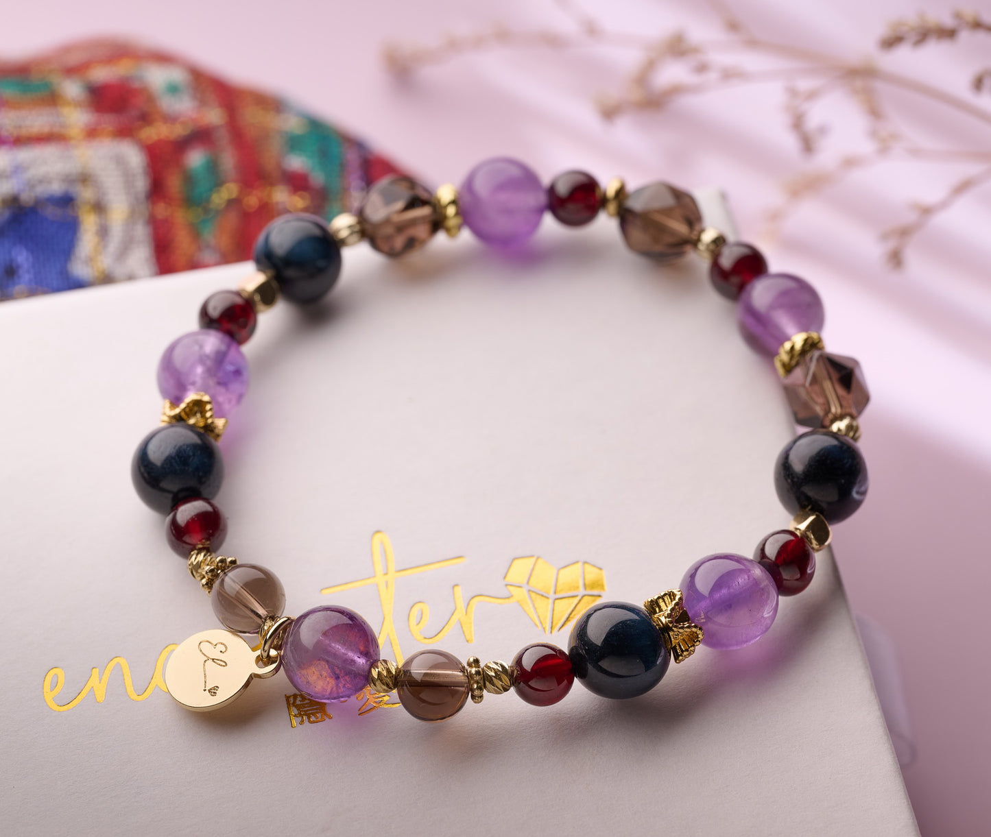 【夜絲絨】墨藍虎眼、紫水晶、茶晶、紅石榴石