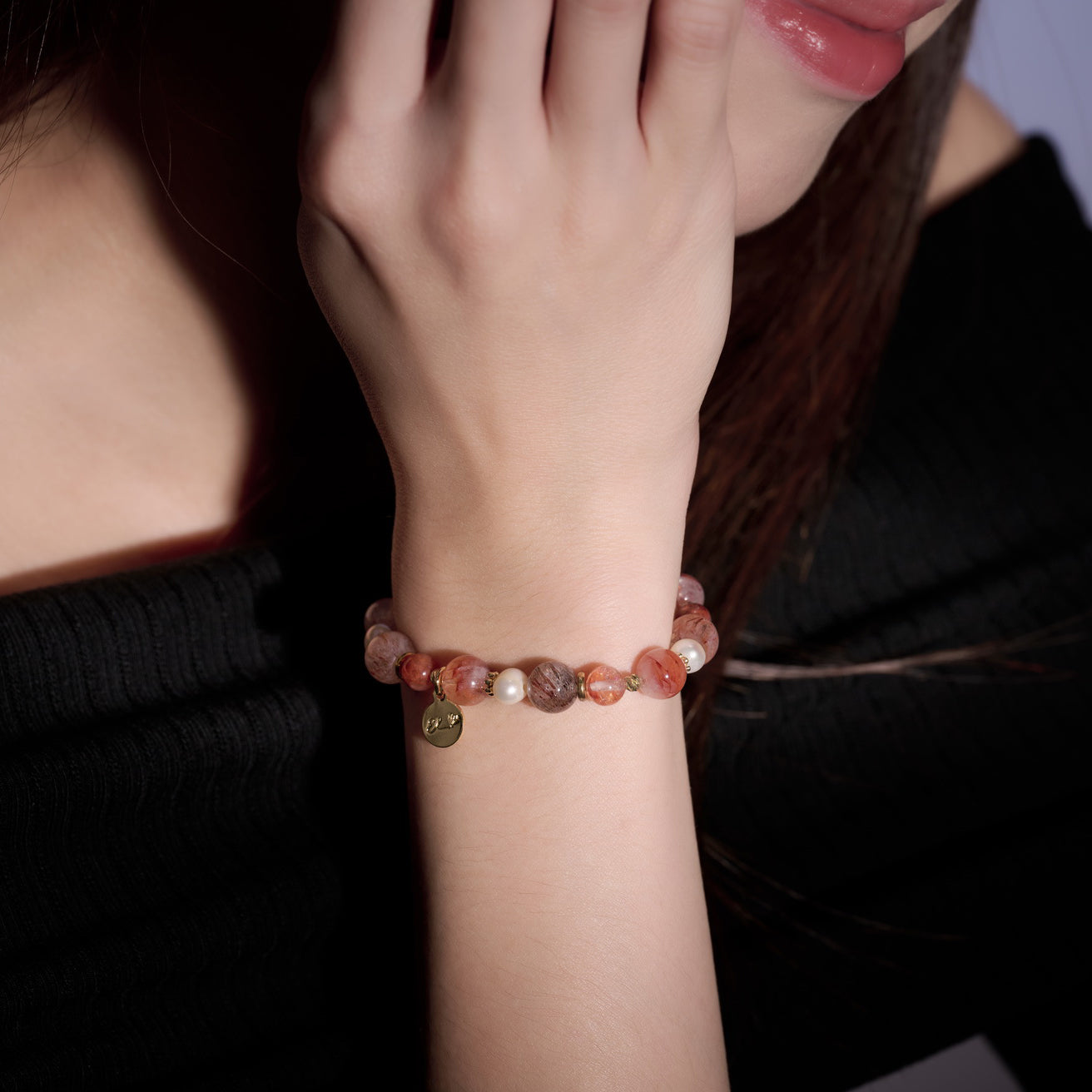 【熾天使】黑金超七。紅膠花。天然珍珠（4尺寸可選）