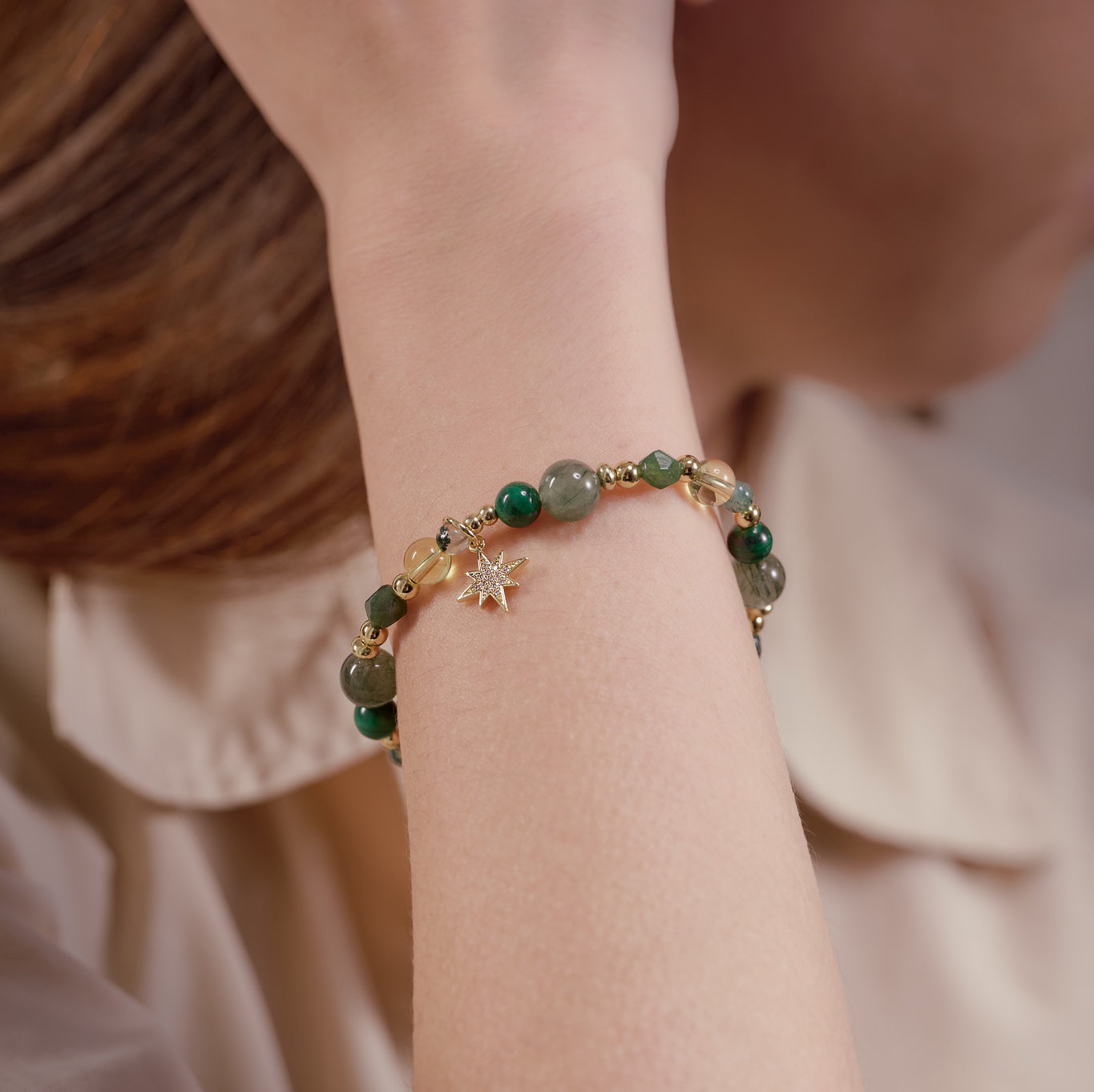 【森精靈】綠髮晶。黃水晶。孔雀石。黃瑪瑙。綠瑪瑙（3尺寸可選）