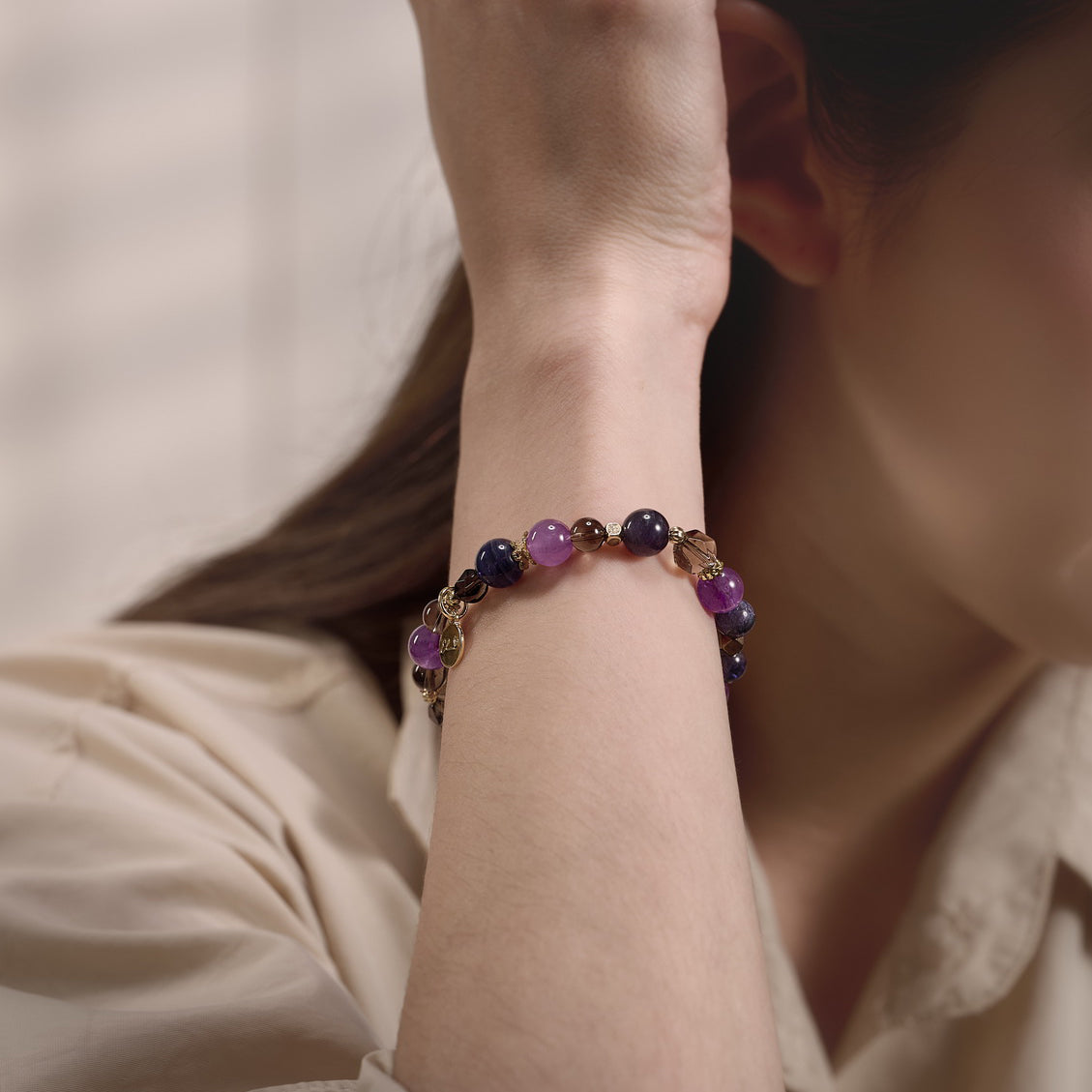 【夜絲絨】墨藍虎眼、紫水晶、茶晶、紅石榴石