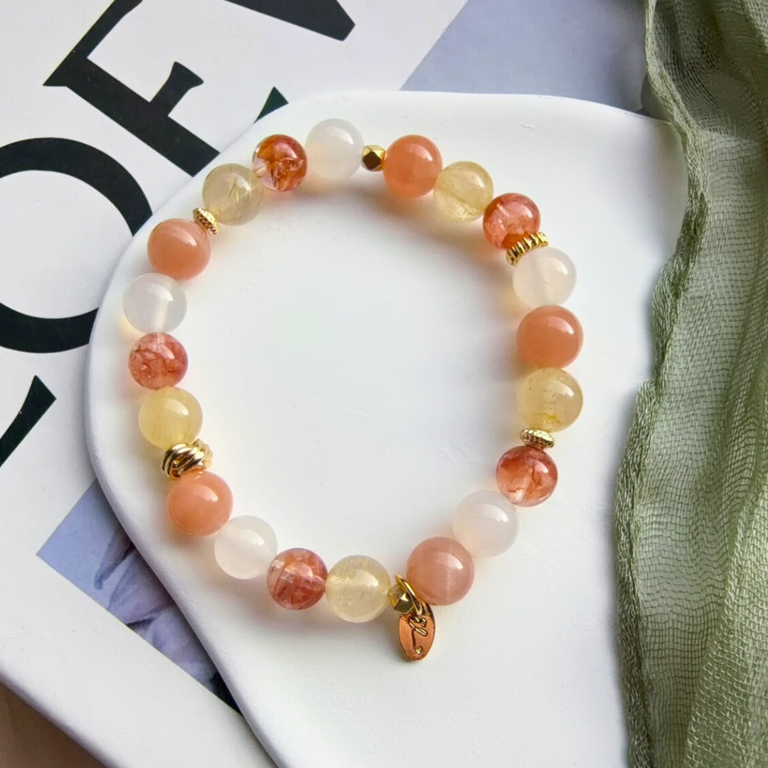 🆕【旭日】紅膠花。金髮晶。太陽石。白瑪瑙