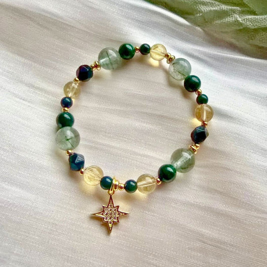 【森精靈】綠髮晶。黃水晶。孔雀石。綠瑪瑙（3尺寸可選）