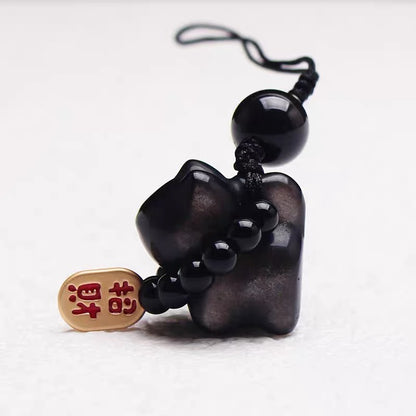 【趨吉避凶】銀曜石｜粉晶｜貓咪掛飾｜招財進寶防小人