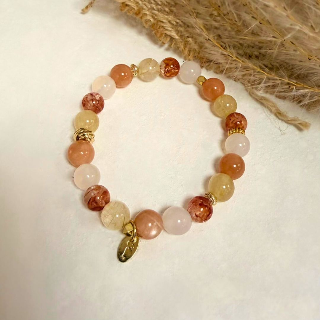 🆕【旭日】紅膠花。金髮晶。太陽石。白瑪瑙